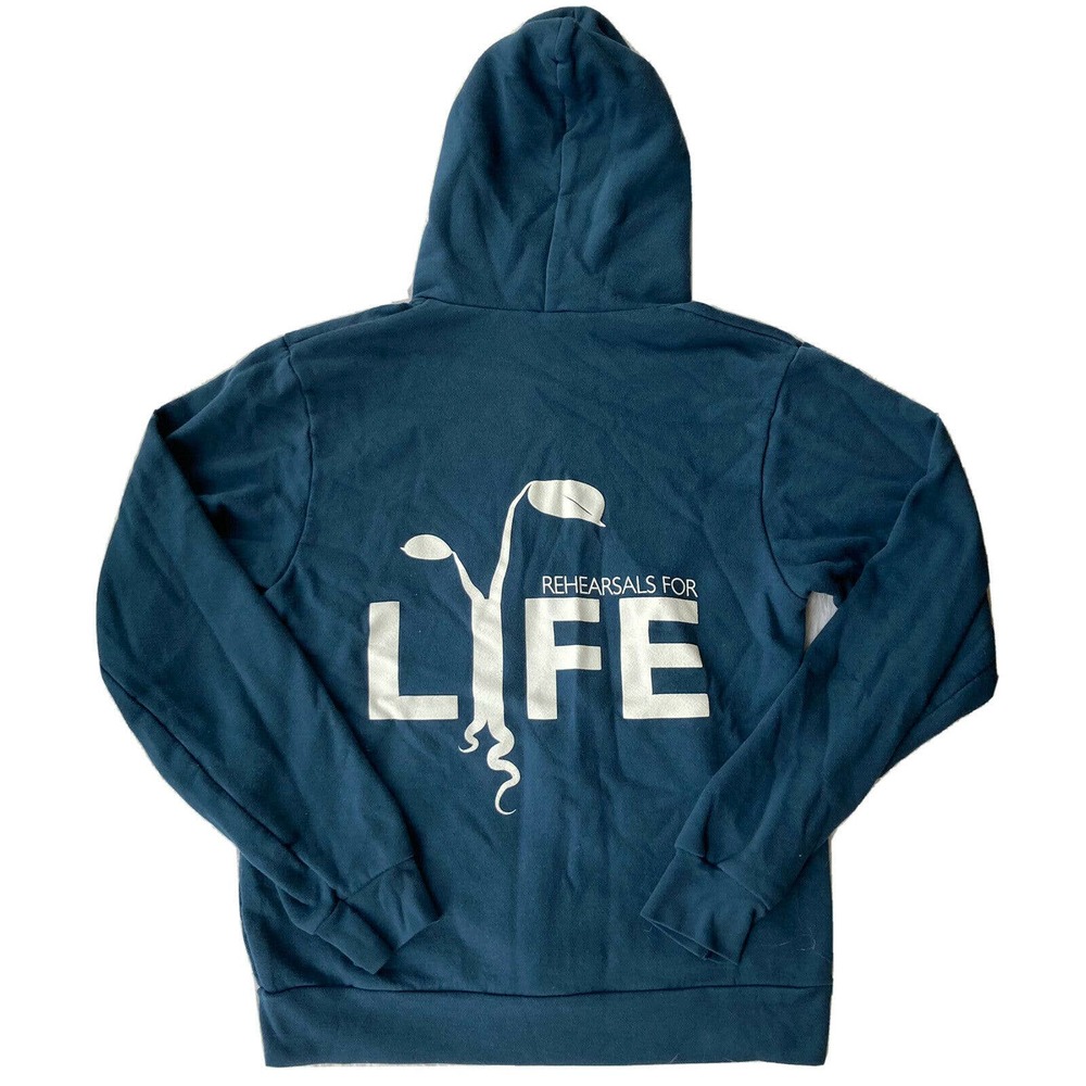 American Apparel Sz Med  Zip Up Fleece Hooded Sweatshirt “Rehearsals for Life”